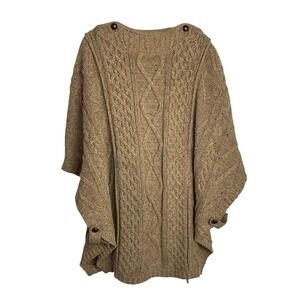 Vintage Fox Run Womens Sweater Poncho Size S Tan Shetland Wool Chunky Fisherman